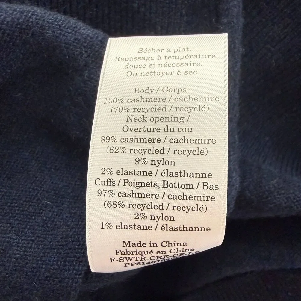 EVERLANE Women's The Classic Cashmere Crew Sweater S Navy Blue Soft NWT B38